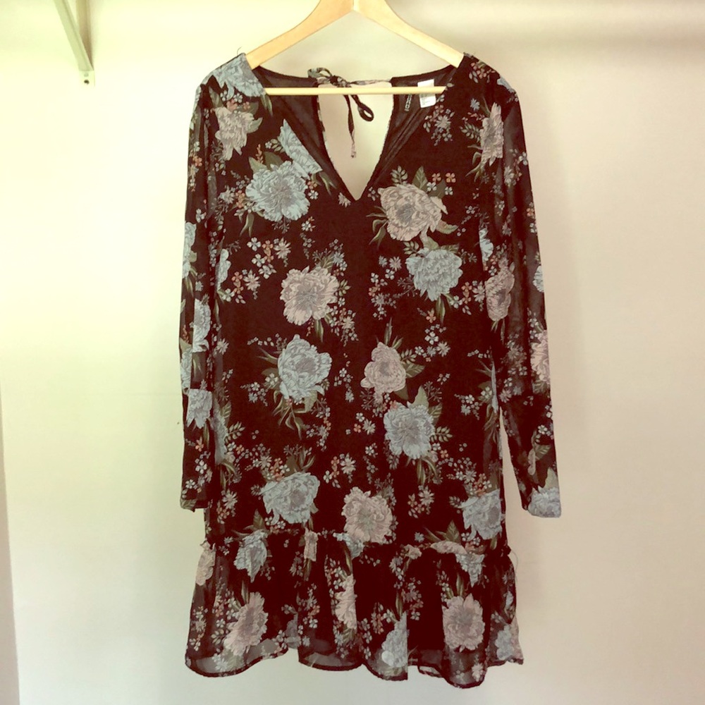 H&M long sleeve floral shift dress